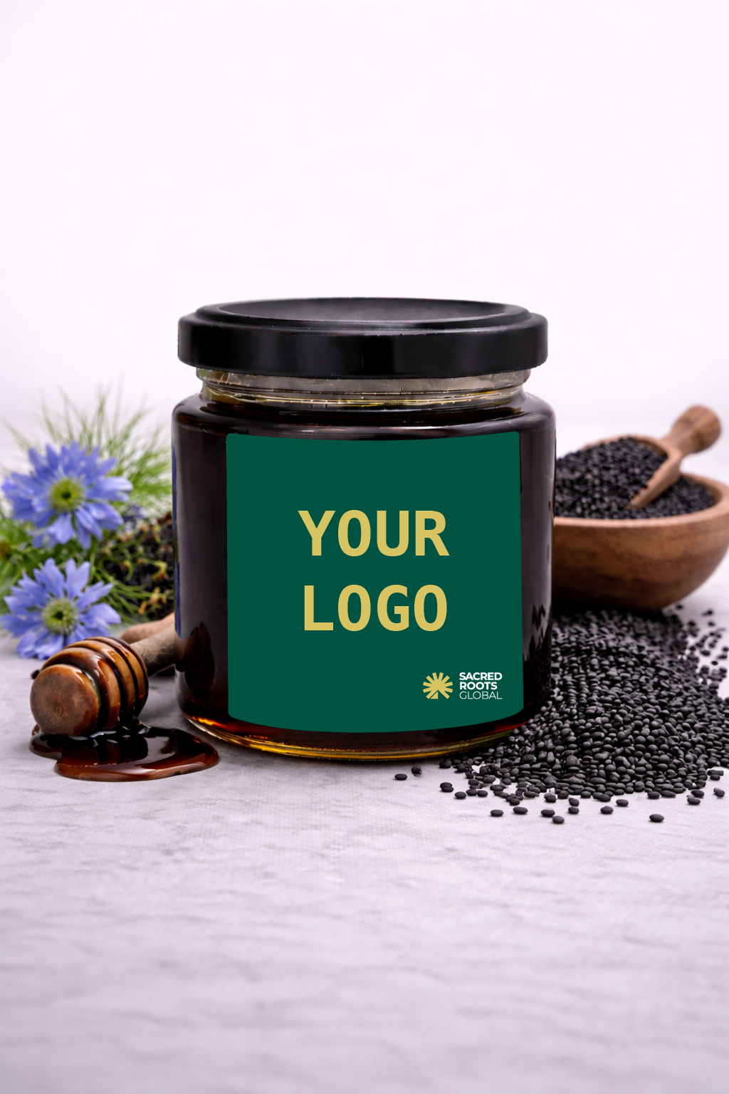 Premium Black Seed Honey for private label brands. A powerful botanical honey blend with full 360° support including sourcing, production, packaging and export solutions.